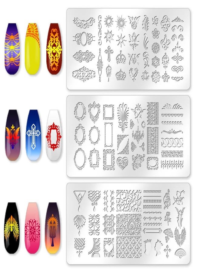 beinkmake 3Pcs Vintage Baroque Nail Stamping Plate Set Angel Devil Nail Stamp Templates French Line Tip Nail Stamp Plates Floral Border Metal Reusable Tools with Stamper Scraper for Manicure Printing - Image 4